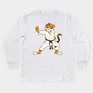 Comic tiger does karate Kids Long Sleeve T-Shirt